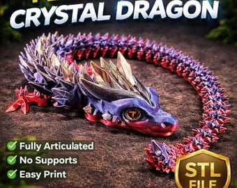 Articulated Crystal Dragon STL Flexi Dragon 2 Color Print in Place 3D Model Download