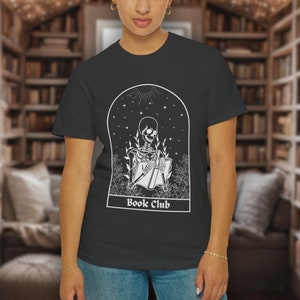 Bookish Skeleton Reading Tee, Unique Book Lover Gift, Unisex Garment-Dyed T-shirt, Cute Bookish Things, Bibliophile Apparel