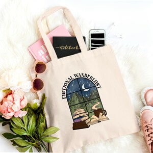 Fictional Wanderlust Cotton Canvas Tote Bag, Gift for Readers, Book Lover Gifts, Birthday Gifts for Her, Book Tote Bag, Library Book Bag