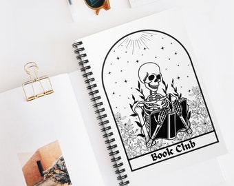 Book Club Spiral Notebook, Book Club Journal, Skeleton Reading Book, Reading Journal, Book Lover Gifts, Bookish Gift, Gift for Her
