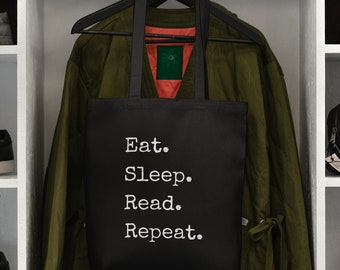 Eat Sleep Read Repeat katoenen canvas draagtas, boekenclubcadeaus, cadeau voor haar, cadeaus boekenliefhebber, herbruikbare boodschappentas, bibliotheekboekentas