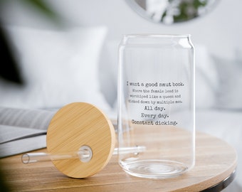 I Want A Good Smut Book Glass with Bamboo Lid and Straw, Cute Iced Coffee Cup, 16oz Glass, Gift for Her, Bookish Gifts, Bookworm Gift
