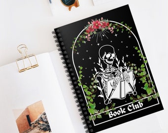 Black Skeleton Reading Book Spiral Notebook, Book Club Journal, Reading Journal, Book Lover Gifts, Bookish Gift, Gift for Her