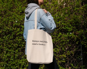 Escape Reality Read A Book Cotton Canvas Tote Bag, Book Club Gifts, Gift for Her, Book Lover Gifts, Reusable Grocery Bag, Library Book Bag