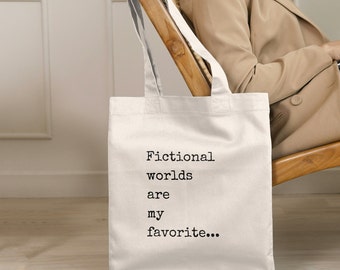 Fictional Worlds Are My Favourite Baumwollleinentasche, Buchclub Geschenke, Geschenk für sie, Buchliebhaber Geschenke, wiederverwendbare Einkaufstasche