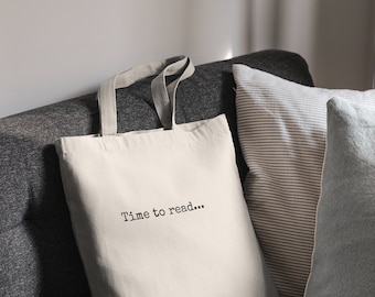 Time To Read Cotton Canvas Tote Bag, Book Club Gifts, Gift for Her, Book Lover Gifts, Bookish Gift, Reusable Grocery Bag, Library Book Bag