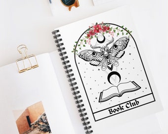 Book Club Moth Spiral Notebook, Book Lover Gifts, Gift for Her, Reading Journal, Book Club Journal, Witchy Book Club Notebook
