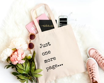 Nur noch eine Seite Einkaufstasche aus Baumwolle, Buchclub Geschenke, Geschenk für sie, Buchliebhaber Geschenke, wiederverwendbare Einkaufstasche, Bibliotheksbuch Tasche