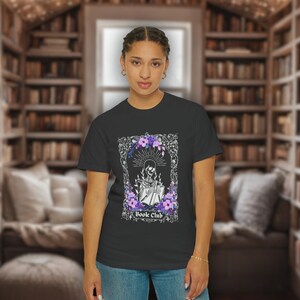 Bookish Skeleton Reading Tee, Unique Book Lover Gift, Unisex Garment-Dyed T-shirt, Cute Bookish Things, Bibliophile Apparel