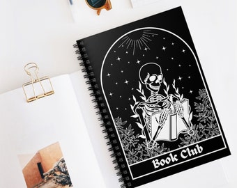 Skeleton Reading Book Spiral Notebook, Book Club Journal, Reading Journal, Book Lover Gifts, Bookish Gift, Gift for Her, Bookworm Notebook