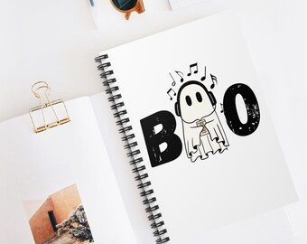Boo 118-Page Ruled Spiral Notebook, Ruled Spiral Journal, Cute Ghost Notebook, Reading Journal, Back to School Notebook, Gift for Her