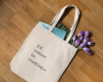 I'd Rather Be Reading Cotton Canvas Tote Bag, Book Club Gifts, Gift for Her, Book Lover Gifts, Reusable Grocery Bag, Library Book Bag