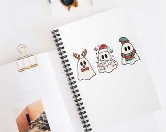 Holiday Ghosts 118-Page Ruled Spiral Notebook, Ruled Spiral Journal,  Cute Ghosts Notebook, Gift for Her, Halloween Gift, Spooky Journal
