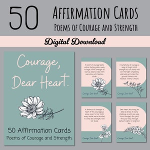 Mut liebes Herz Affirmations-Gedichtkarten, Affirmation von Mut und Stärke, inspirierendes Kartenspiel, Deck von Affirmationskarten