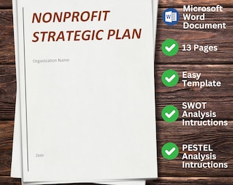 non-profit Strategic planning template, word template, board of directors, not-for-profit plans, SWOT analysis, PESTEL, Board Retreat