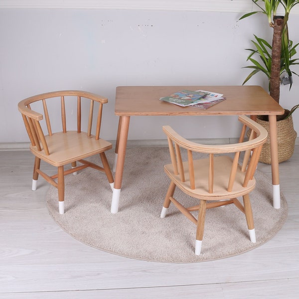 Windsor Style Wooden Kids Chair and Table Set: Merge Traditional Grandeur with Contemporary Design - Christmas Gift for Kids