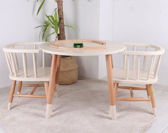 Windsor Style Wooden Kids Chair and Table Set: Merge Traditional Grandeur with Contemporary Design - Christmas Gift for Kids