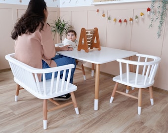 Windsor Style Wooden Kids Chair and Table Set: Merge Traditional Grandeur with Contemporary Design - Christmas Gift for Kids