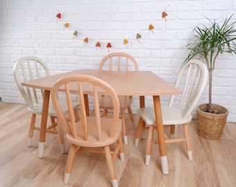 Windsor Style Wooden Kids Chair and Table Set: Merge Traditional Grandeur with Contemporary Design - Christmas Gift for Kids