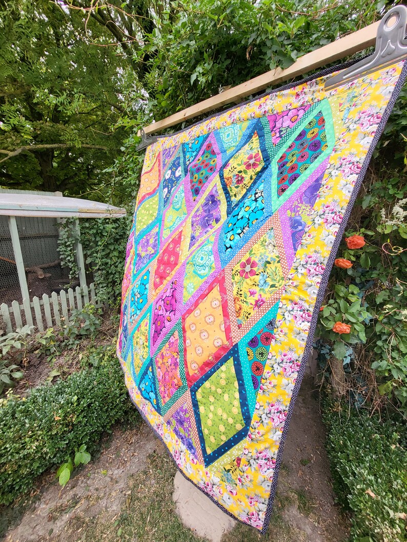 Handmade Beautiful Bright Patchwork Quilt / Throw Diamonds Etsy UK