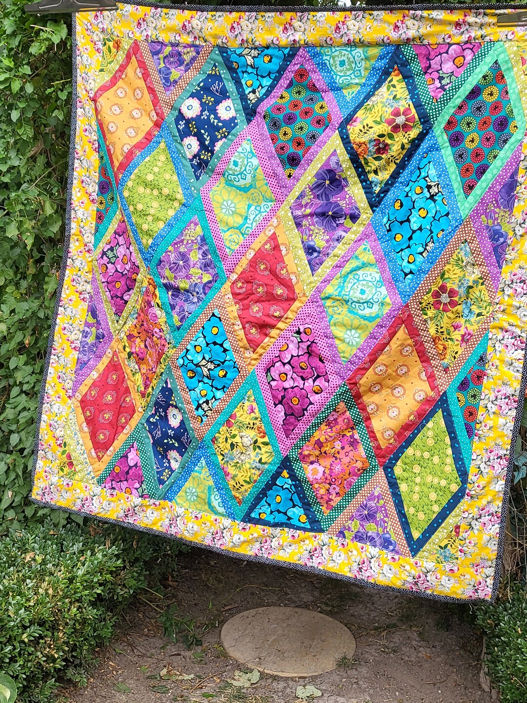 Handmade Beautiful Bright Patchwork Quilt / Throw Diamonds Etsy UK