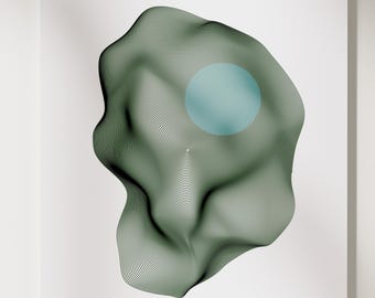 Arte de trama de pluma generativa única, forma moderna de muaré orgánico verde oliva