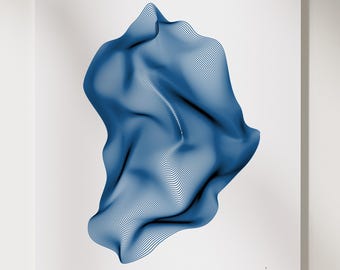Arte de trama de pluma generativa única, forma de muaré orgánico moderno azul