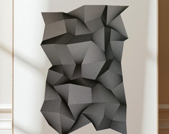Impresión artística generativa: Cubismo abstracto A3, tinta negra sobre papel Fabriano