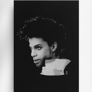 Retrato em formato A3 com caneta, Prince, Purple Rain, arte de parede, preto e branco