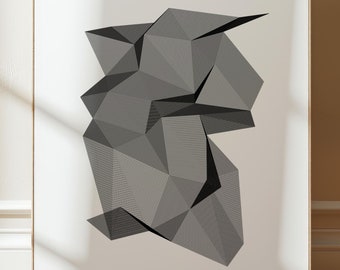 Trazado con pluma A3, arte de origami generativo, diseño de malla moderno