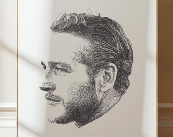 Retrato trazado a pluma de Paul Newman: Impresión de arte generativo