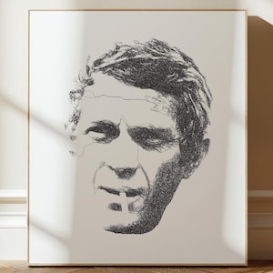 Op de afbeelding: Een zwart-witte lijntekening van een mannengezicht. De tekening is gemaakt van veel kleine lijnen die een gedetailleerd en realistisch portret creëren.