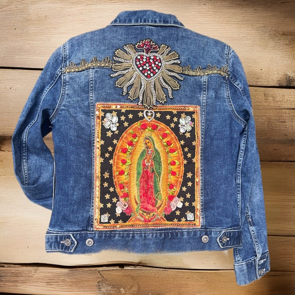 Size S Embellished Denim Jacket: Full of Grace Dark Skies Virgin