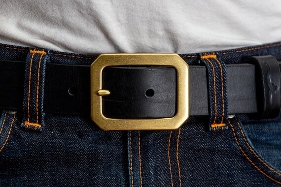 Mens leather garrison belt available in black brown orange brown
