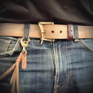 Roughout leather fireman belt. Natural veg tan. Brass (or nickel) quick release buckle. Handmade. Custom size.