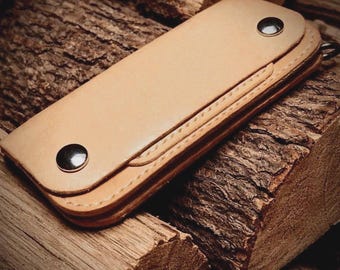 Handmade trucker wallet. Natural veg tan leather. Long biker wallet, stainless or brass hardware.