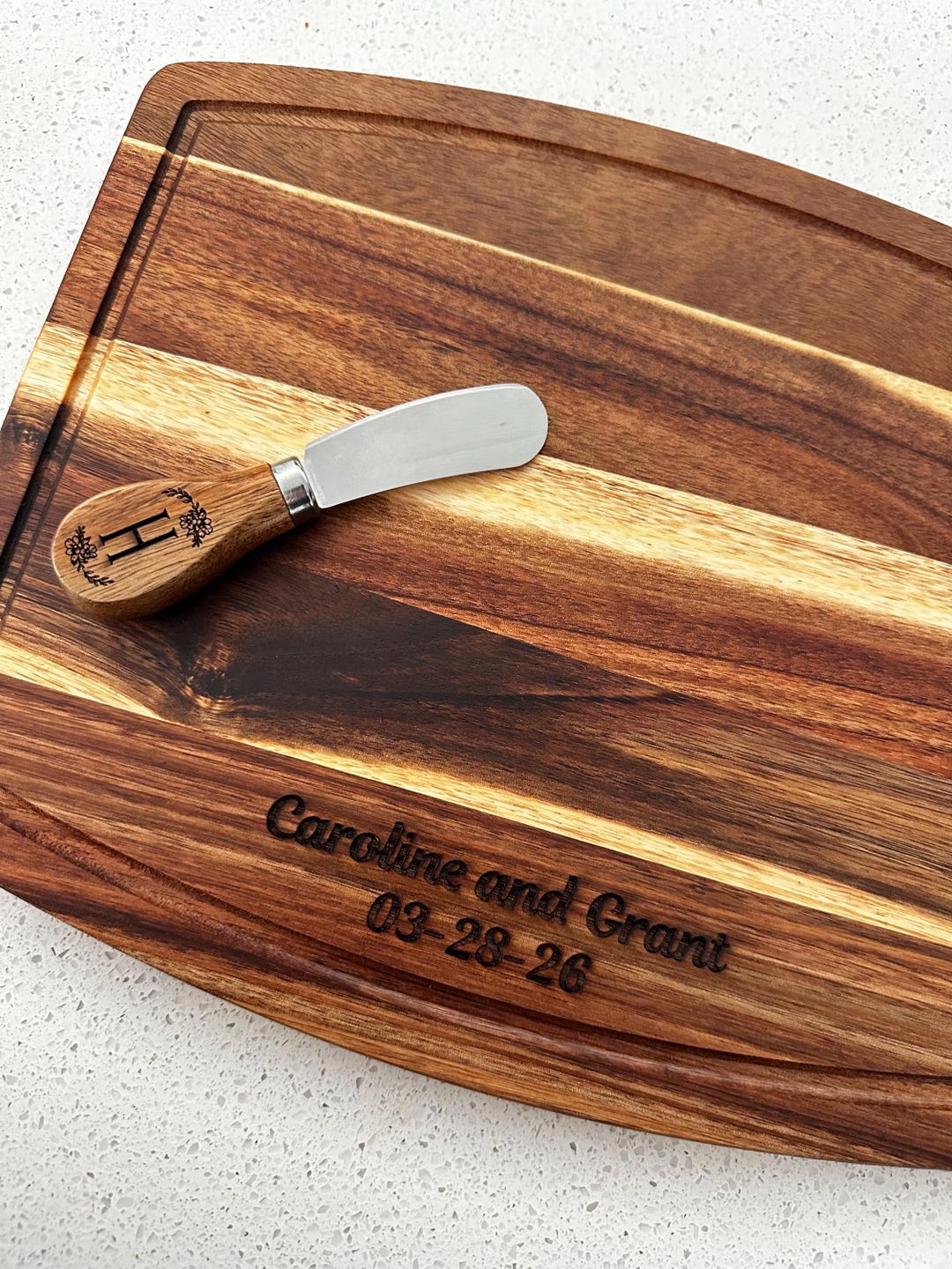 Personalized Engraved Acacia Wood Charcuterie Board & Spreader – Custom ...