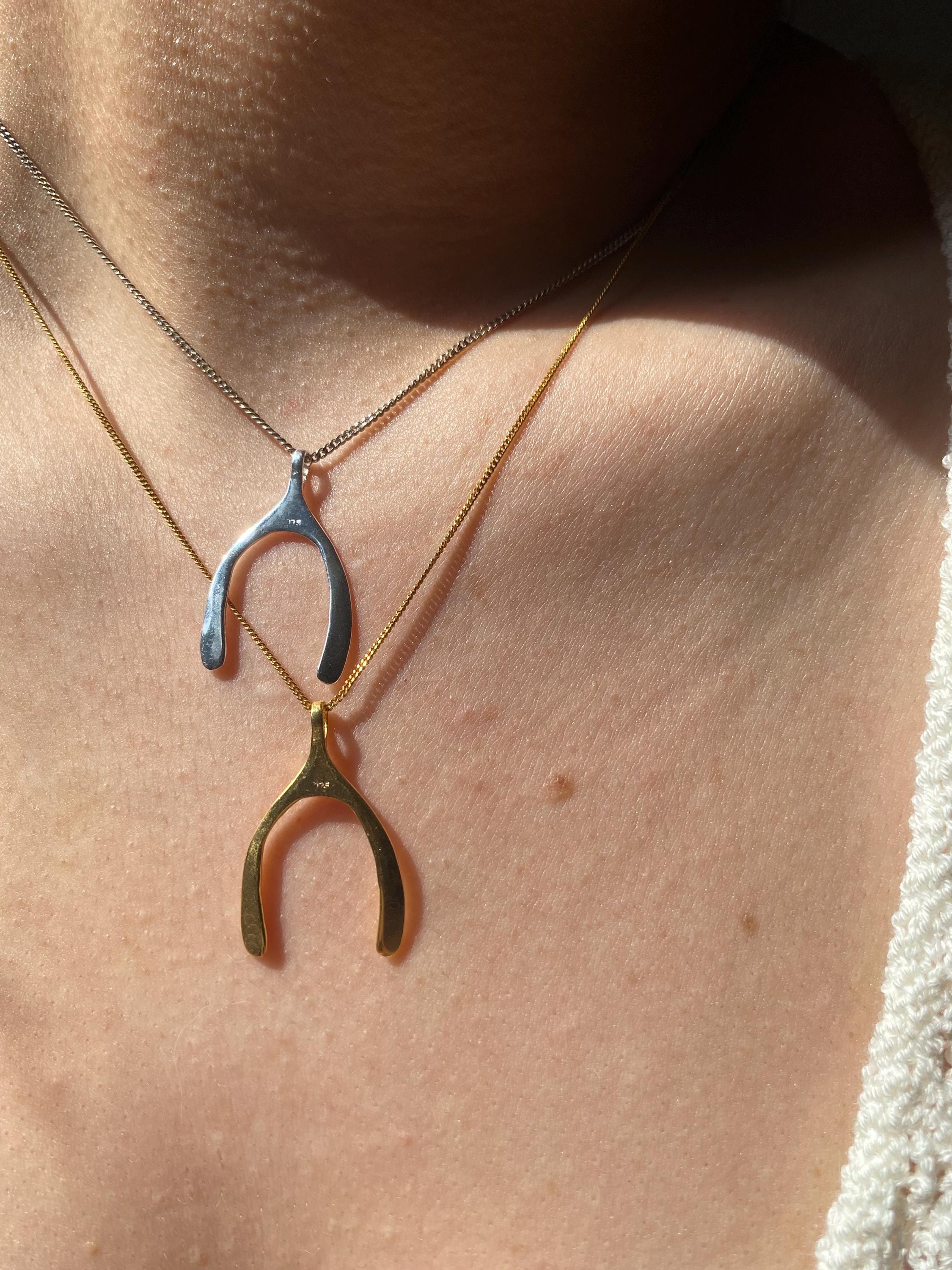 Sterling Silver Wishbone Necklace: 14k Gold Plated Chain