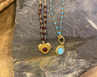 Agate Gemstone Necklace: 14k Gold Plated Sterling Silver Chain