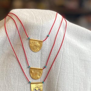 Gold Fish Plate Necklace: 925 Sterling Silver, Minimal Red String