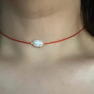 925 Red String Necklace, Fresh Water Pearl Necklace, Protection Jewelry, Kaballah Red Necklace, Red Amulet Jewelry, Red String Necklace