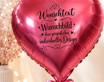 Palloncino a forma di cuore personalizzato | Testo e design personalizzati | Rosa o bianco | Regalo per compleanni, matrimoni o per l'amore | Palloncino a elio