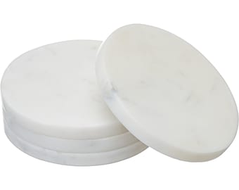 IWIS White Marble Round Coasters Set of 4, 4 Inch Diameter 10mm Thickness, Handmade with Natural Stone