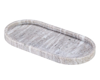 IWIS Brown Marble Oval Tray (12 Inch x  8 Inch), Elegant Vanity Tray for Kitchen, Dining and Bathroom