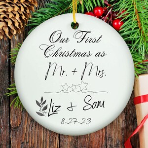 Our First Christmas ornament, Personalized couples ornament, Just married ornament, Wedding gift, Bridal Shower gift, Ceramic Christmas gift
