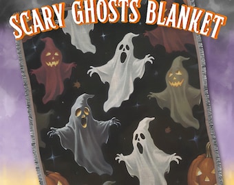 Halloween Spooky Ghosts Throw Blanket, Pumpkins, Bats