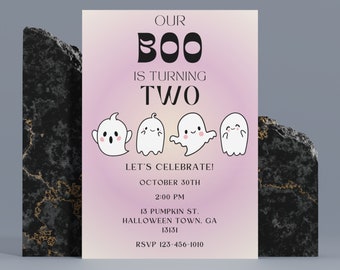 Boo Halloween Birthday Party Digital Invite Template Baby Shower Kids Girl Two Invitation Printable Editable Customizable INSTANT DOWNLOAD