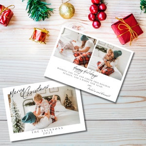 Cartão de felicitações de feriado, foto de família, modelo digital, feliz natal, personalizar, editar, personalizar, cartão postal, mínimo, download instantâneo