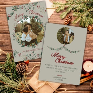 Guirlande de cartes pour les fêtes Photo de famille joyeux Noël modèle numérique Noël toile imprimable modifier personnaliser carte postale personnaliser TÉLÉCHARGEMENT IMMÉDIAT