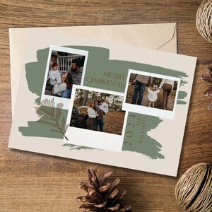 Cartão de felicitações com foto de família de natal, modelo digital, canva, personalização para impressão, cartão postal simples, mínimo, download instantâneo